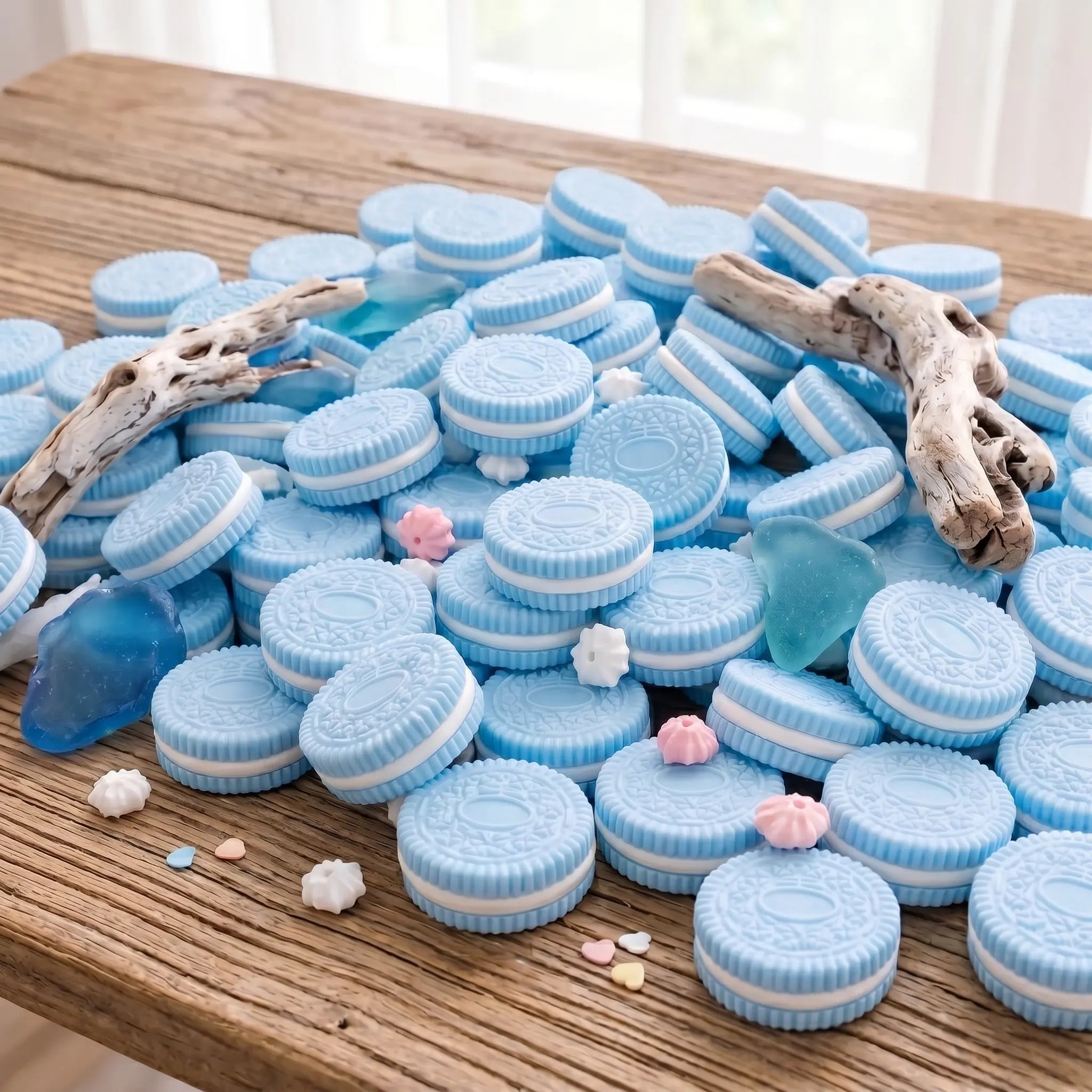 Blue Cookie kawaii squishy toy used as a cute desk accessory or gift idea.