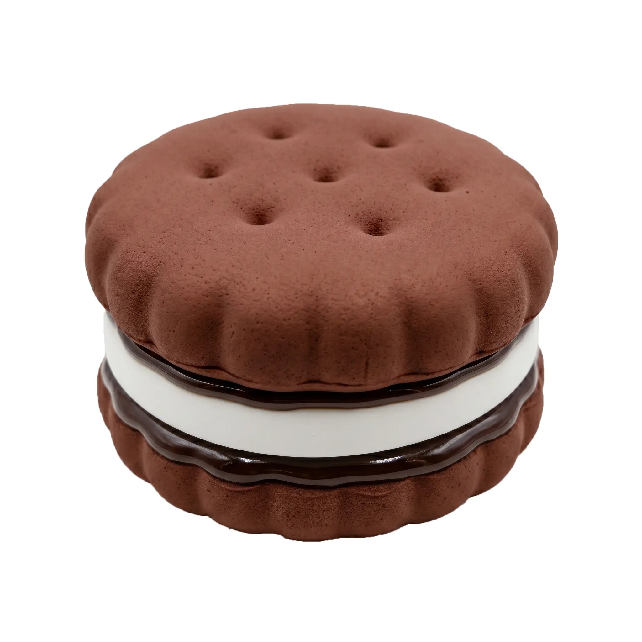 Chocolate brown macaron squishy toy by MimiSquishy on white background