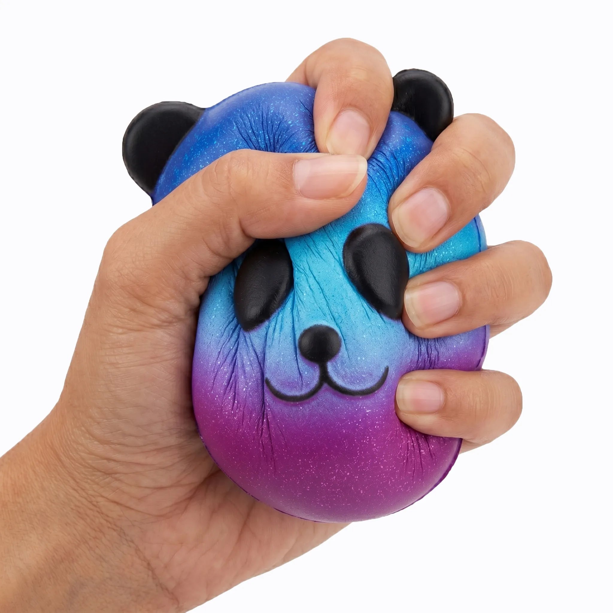 Galaxy panda squishy toy being pressed and squeezed on white background by MimiSquishy