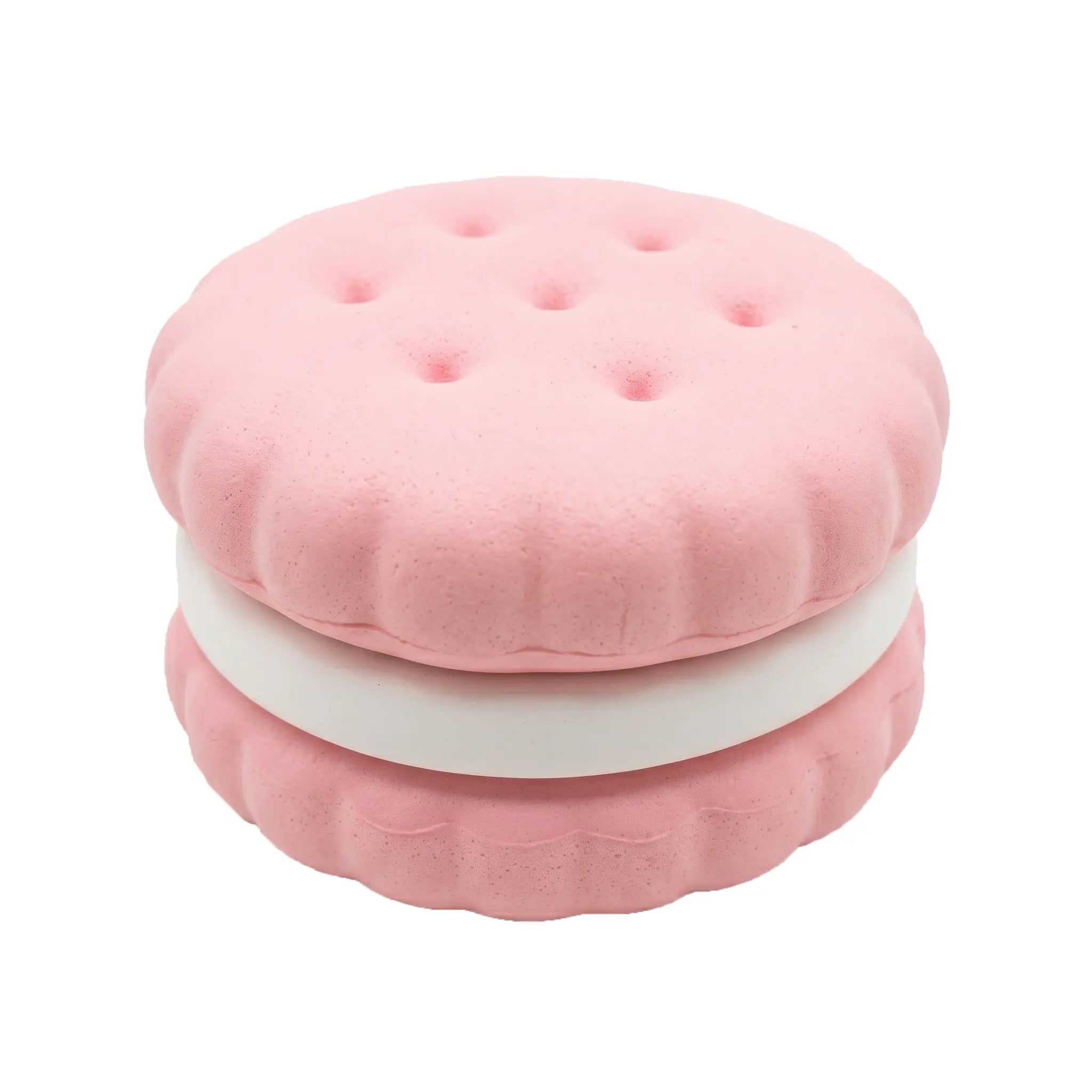 Pink macaron squishy toy by MimiSquishy on white background