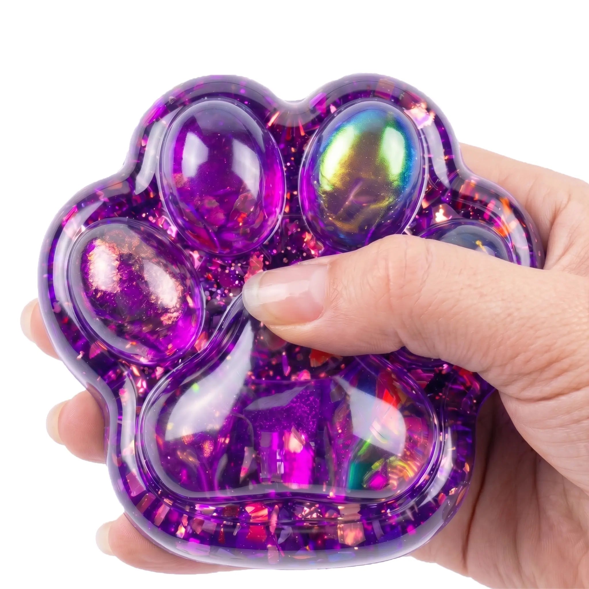 Crystal purple cat paw taba squishy being pressed and squeezed on white background by MimiSquishy