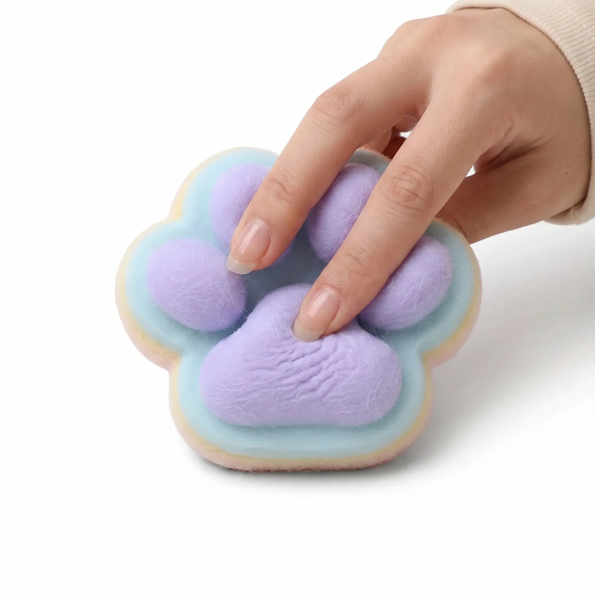 Rainbow cat paw taba squishy being pressed and squeezed on white background by MimiSquishy